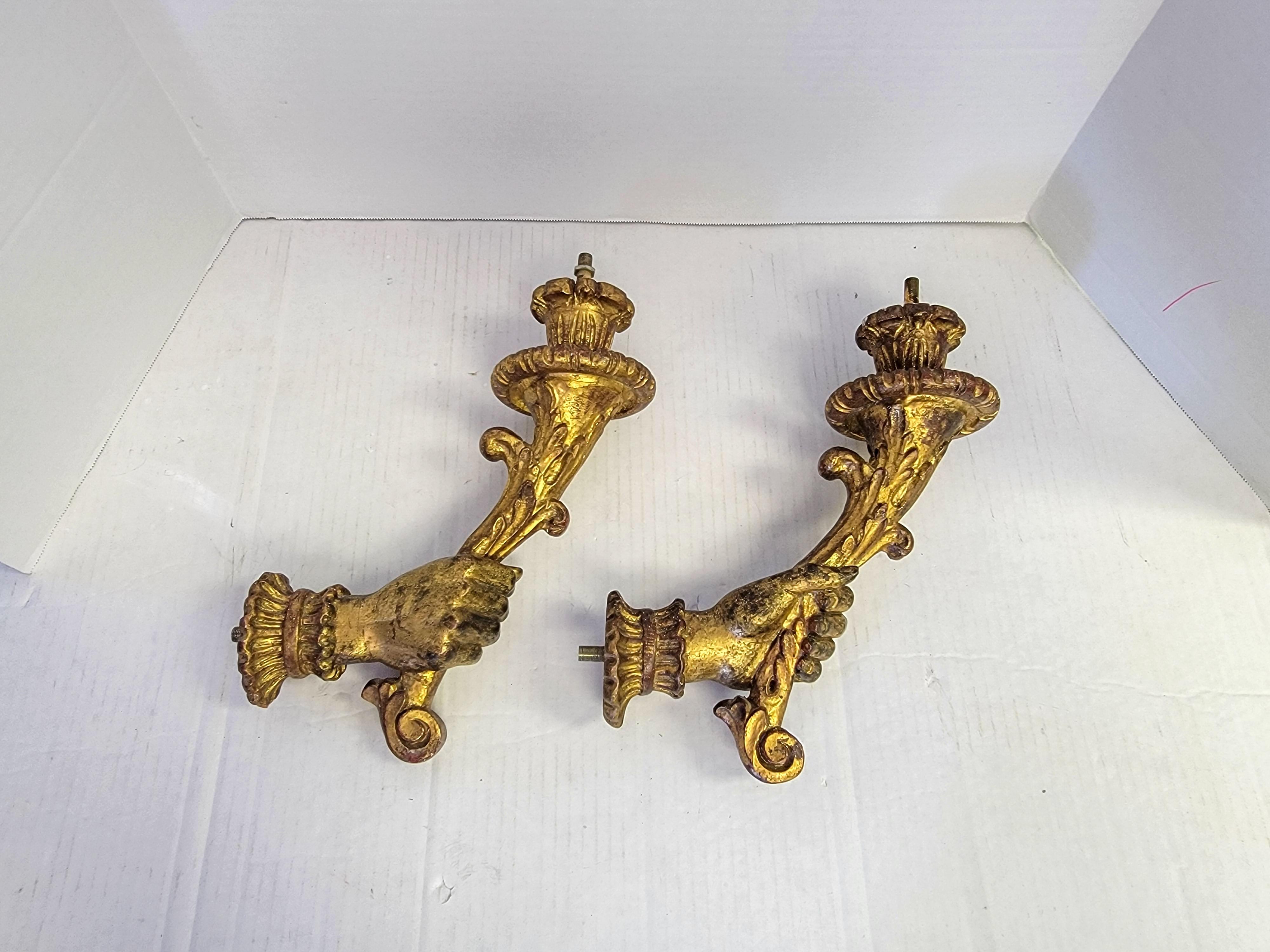 Neo-Classical Style Carved Giltwood Sconces or Torcheres by Palladio, Pair 3