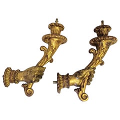 Apliques o antorchas de madera de giltwood tallada de estilo neoclásico de Palladio, Pareja