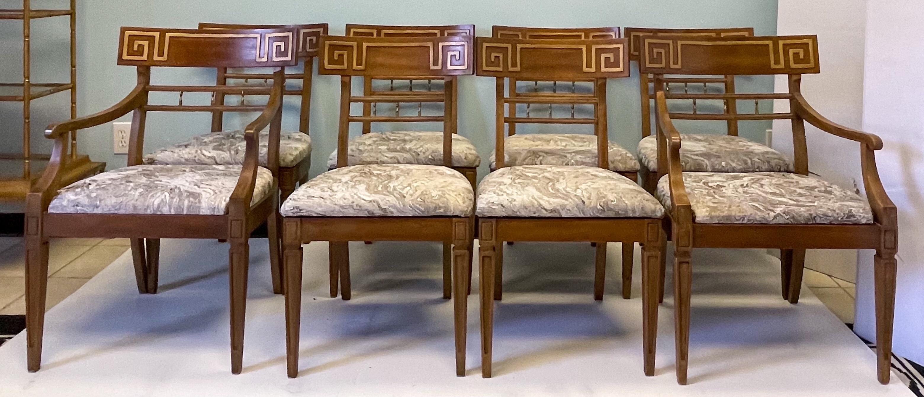 Neo-Classical Style Carved Walnut Dining Chairs by John Widdicomb In Good Condition In Kennesaw, GA