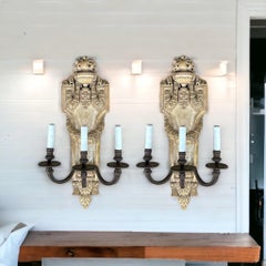 Neo-Classical Style Carved Wood Sconces W/ Urns & Draping Laurel Garland -Pair