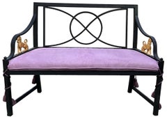 Neo-Classical Style Cast Aluminum & Gilt Lion Settees / Benches - Pair
