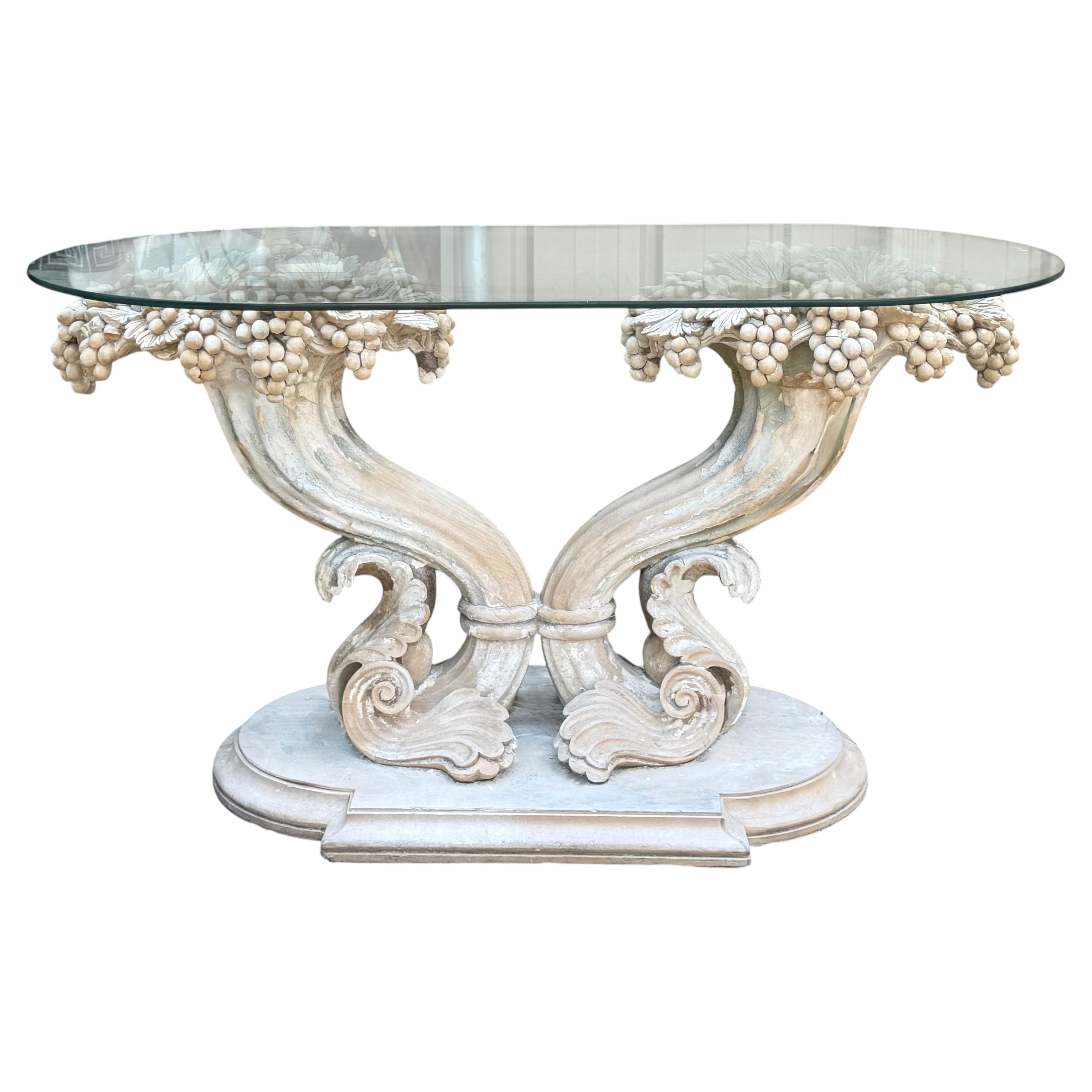 Neo-Classical Style Cerused And Carved Wood Cornucopia Form Console Table