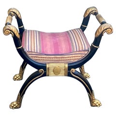 Neo-Classical Style Ebonized Bench With Gilt Accents Att. To Maitland-Smith