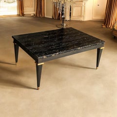 Neo-Classical Style Ebonized & Gilt Marble Top Coffee Table By Baker Furniture