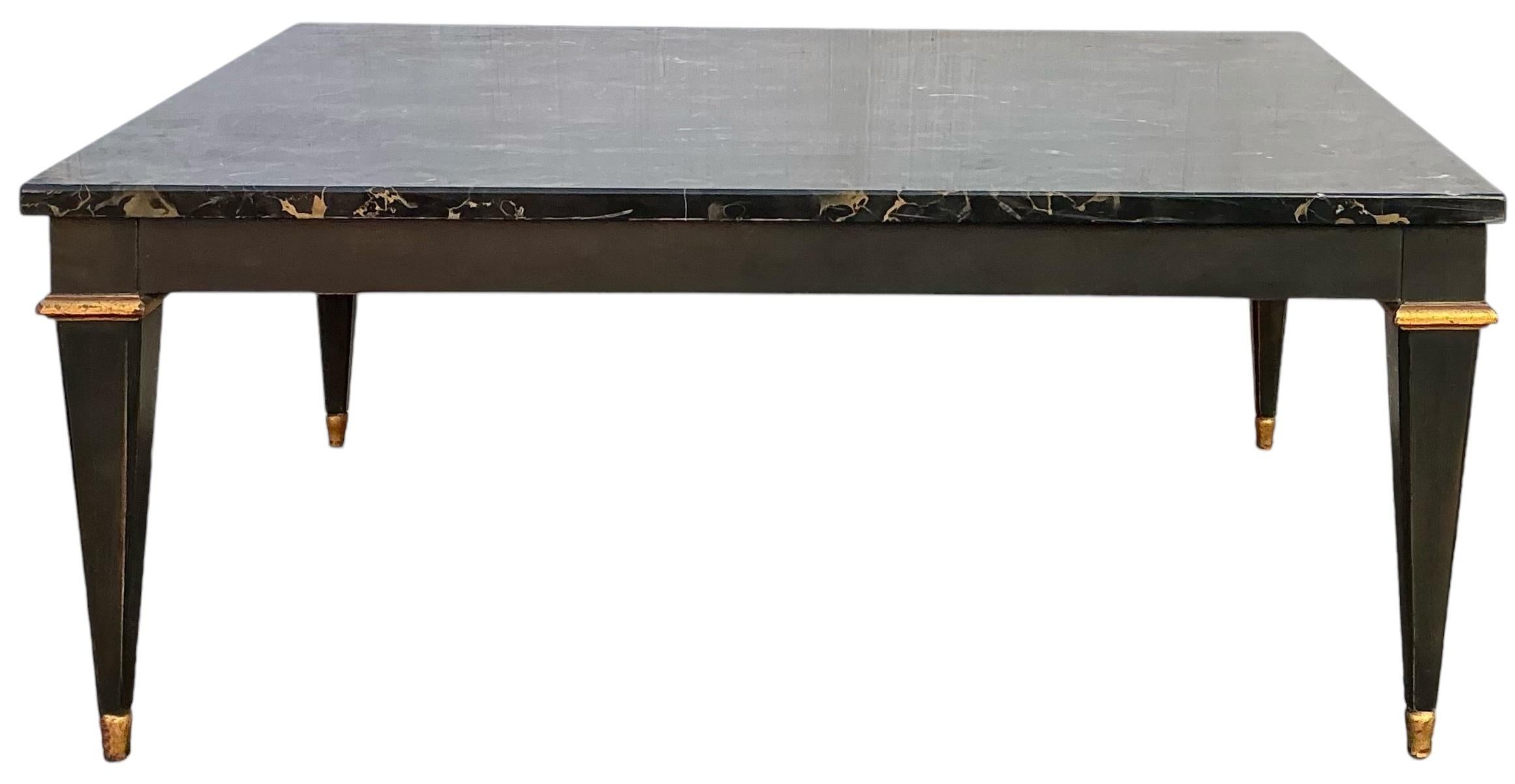 Neoclassical Neo-Classical Style Ebonized & Gilt Marble Top Coffee Table By Baker Furniture For Sale
