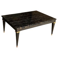 Neo-Classical Style Ebonized & Gilt Marble Top Coffee Table By Baker Furniture