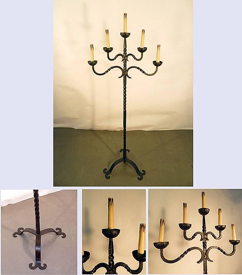 Neoclassical style floor lamp in wrought iron, circa 1950.