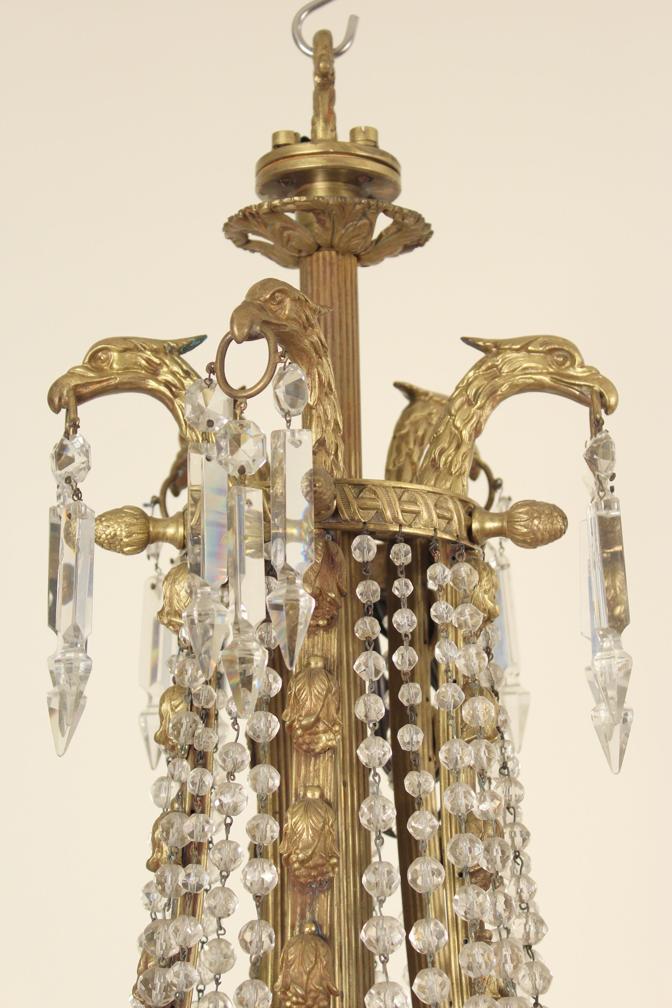 Neoclassical Style Gilt Bronze and Crystal Chandelier For Sale 2