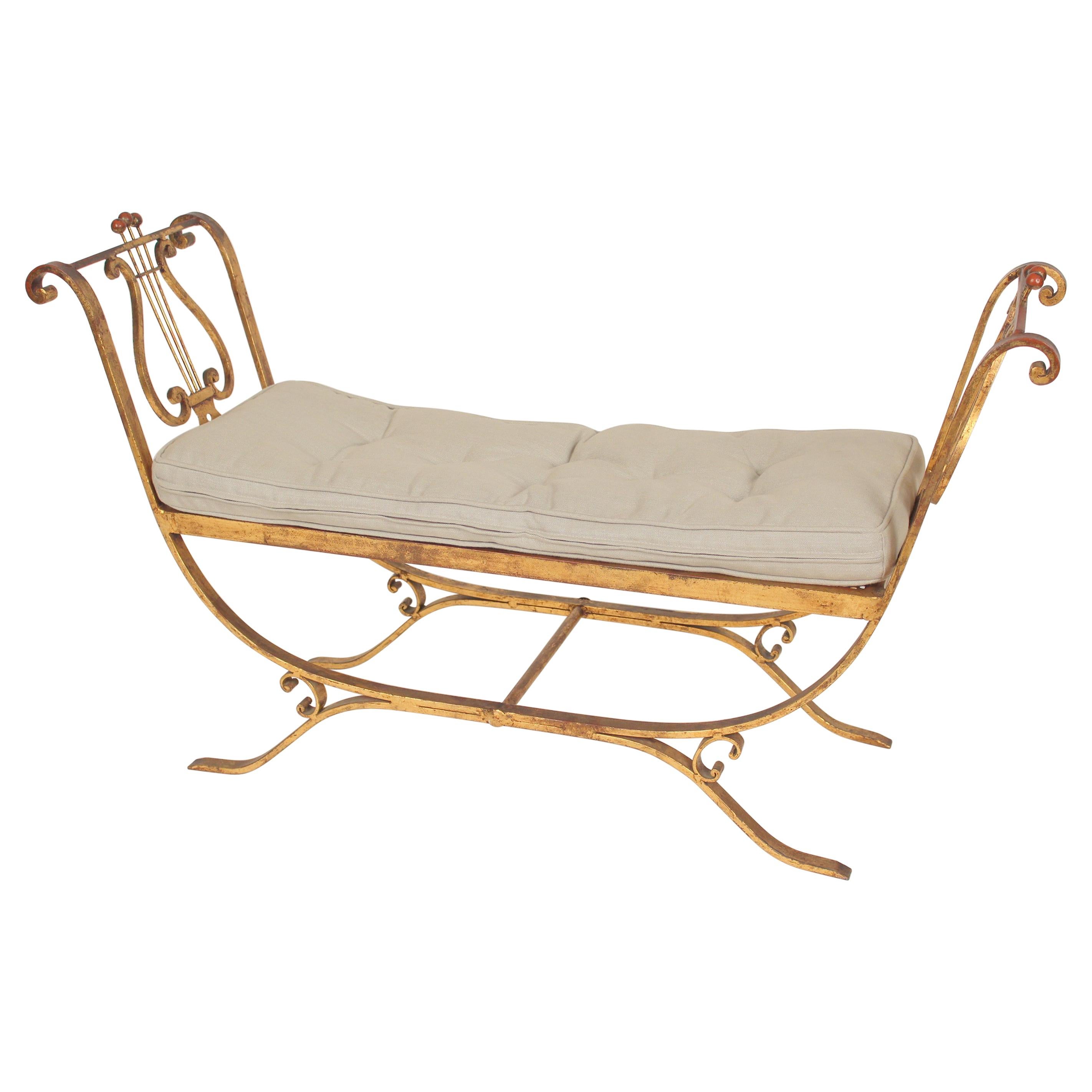Neo Classical Style Gilt Iron Bench
