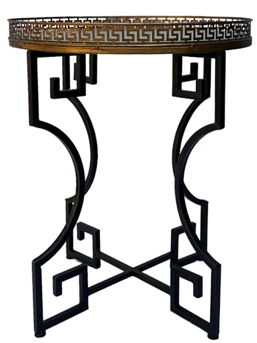 Neo-Classical Style Greek Key And Brass Glass Top Side / Drinks / Sofa Table For Sale 3