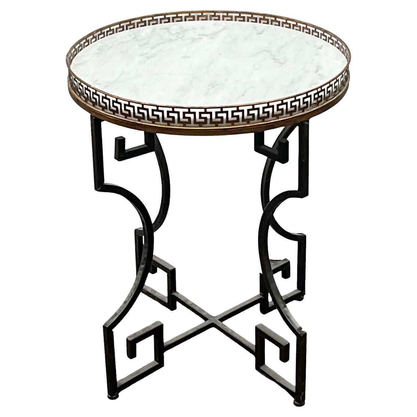 Neo-Classical Style Greek Key Marble Top & Brass Side / Drinks / Sofa Table For Sale