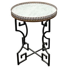 Neo-Classical Style Greek Key Marble Top & Brass Side / Drinks / Sofa Table