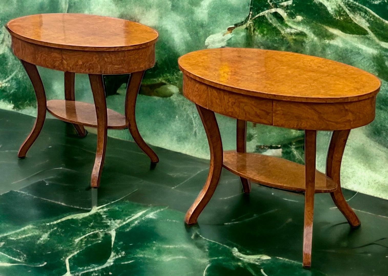 Neoclassical Neo-Classical Style Hendrix Allardyce Burl Walnut Side Tables - Pair
