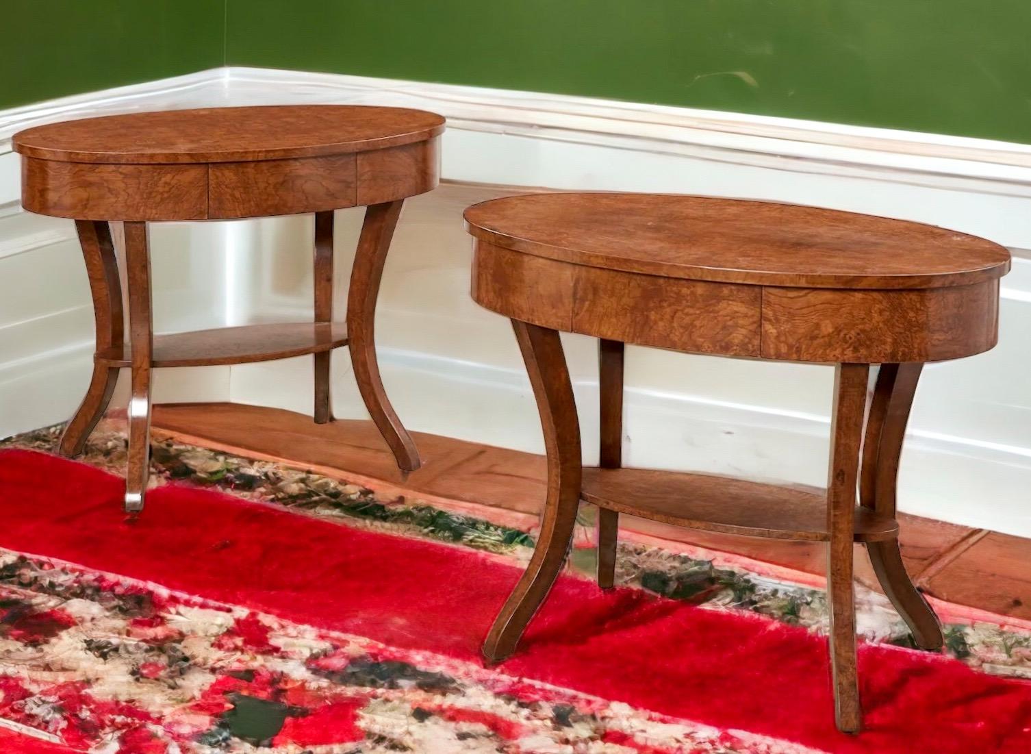 Neo-Classical Style Hendrix Allardyce Burl Walnut Side Tables - Pair In Good Condition In Kennesaw, GA