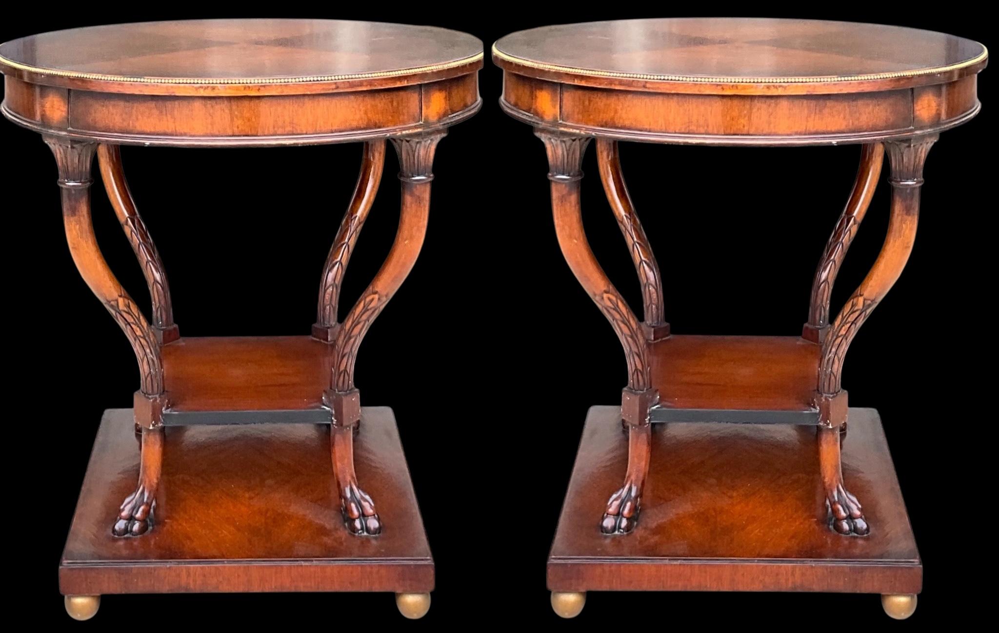 American Neo-Classical Style Inlaid Mahogany Side Tables - Pair For Sale