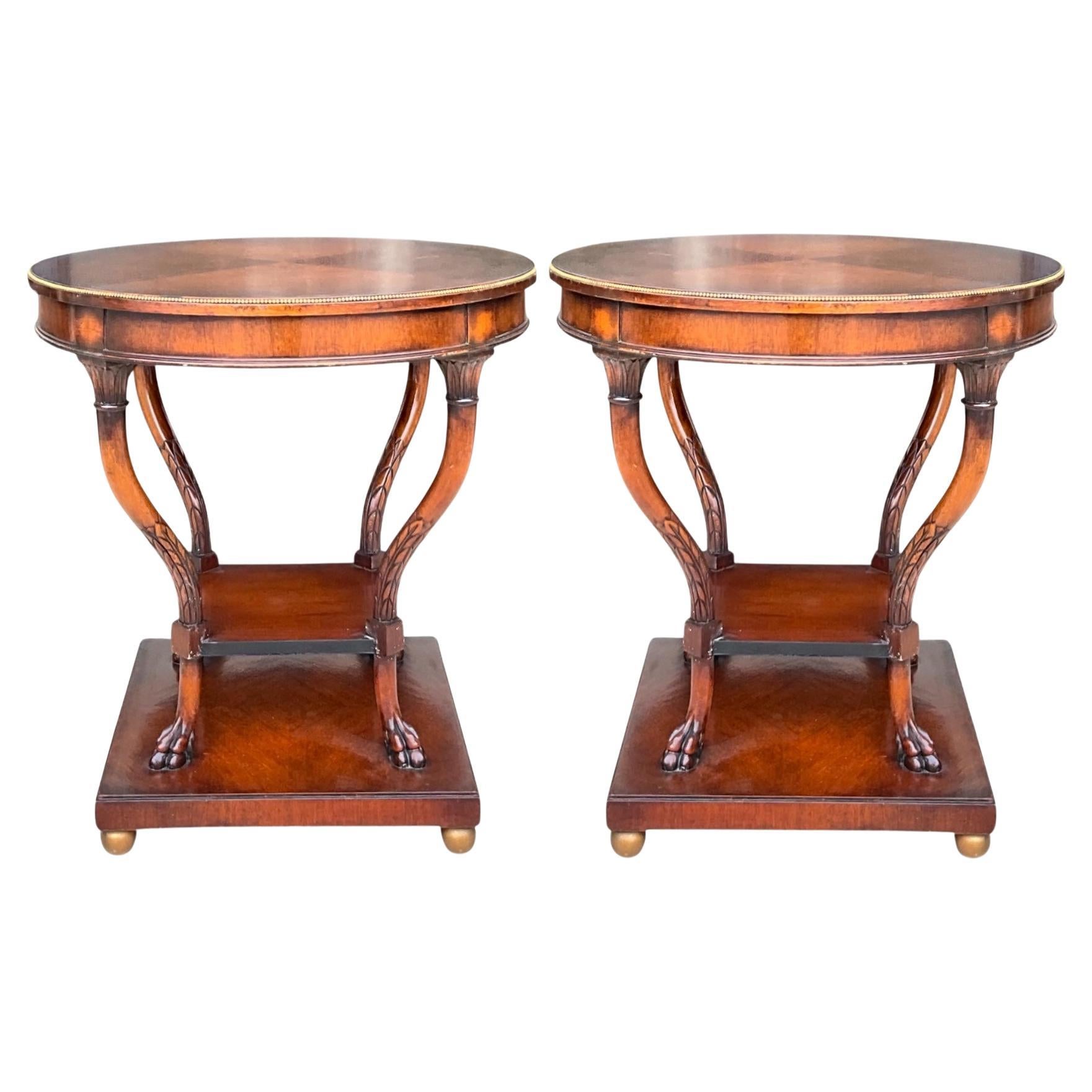 Neo-Classical Style Inlaid Mahogany Side Tables - Pair For Sale