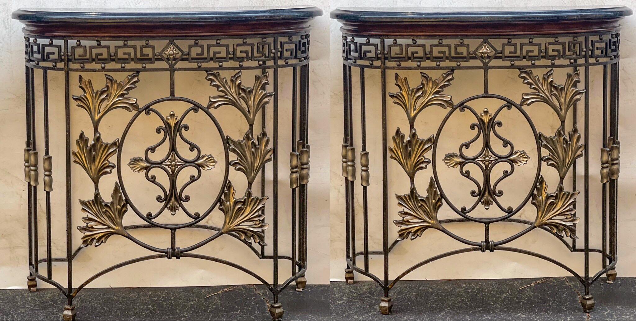 Neoclassical Neo-Classical Style Iron, Bronze & Marble Console Tables Att. Maitland-Smith -2