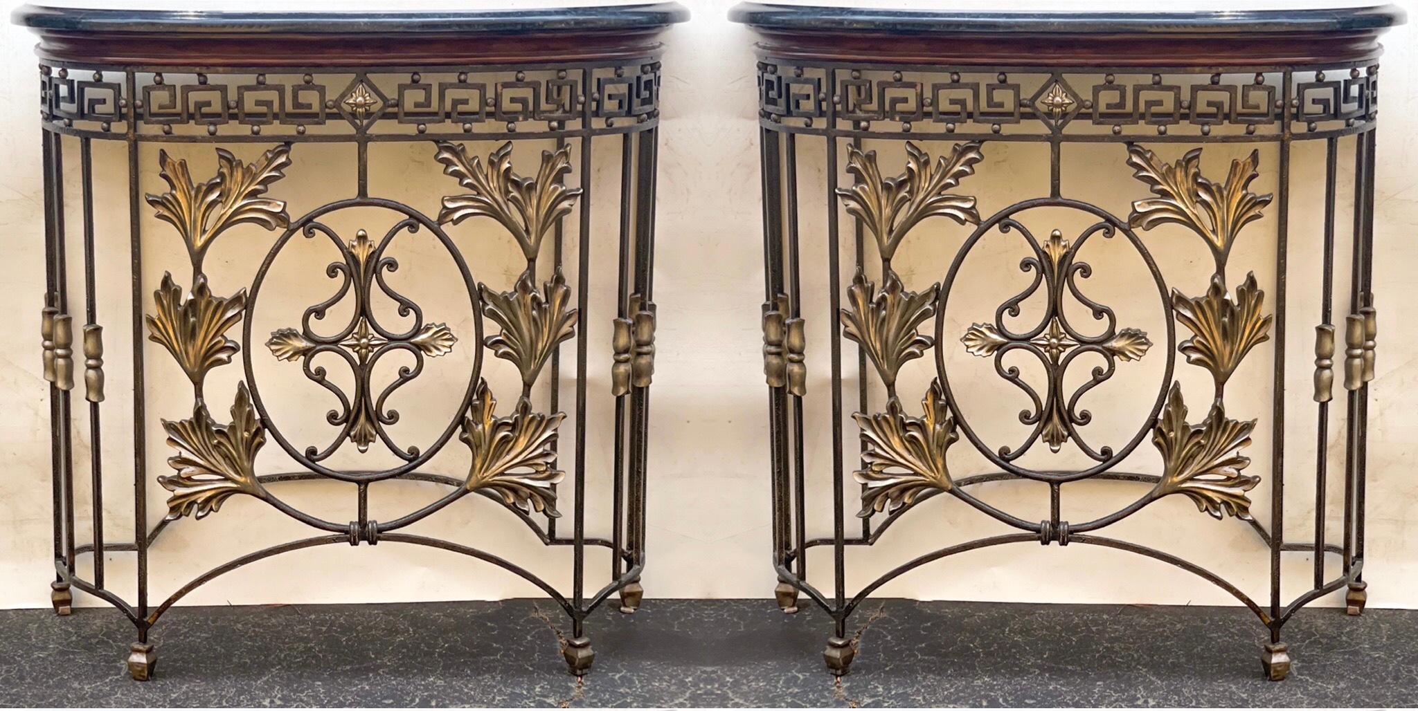Philippine Neo-Classical Style Iron, Bronze & Marble Console Tables Att. Maitland-Smith -2