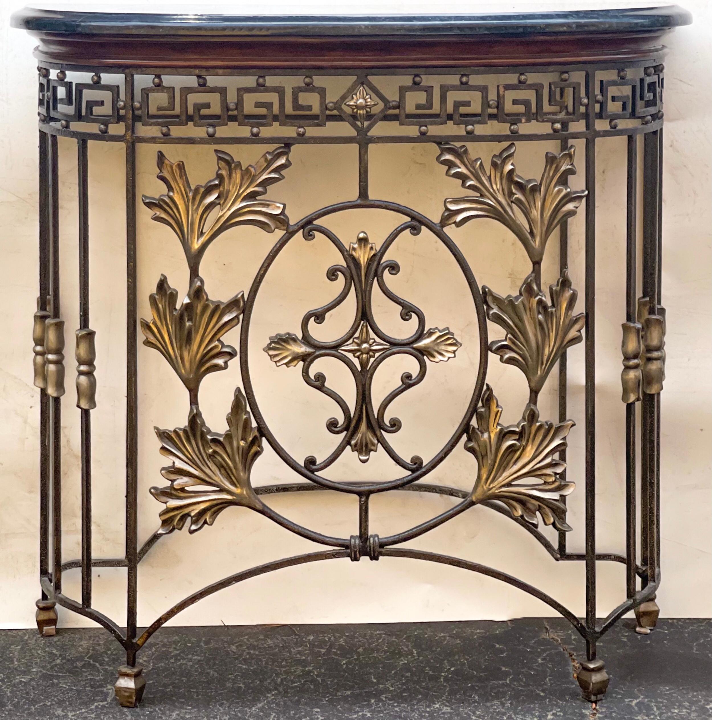 20th Century Neo-Classical Style Iron, Bronze & Marble Console Tables Att. Maitland-Smith -2
