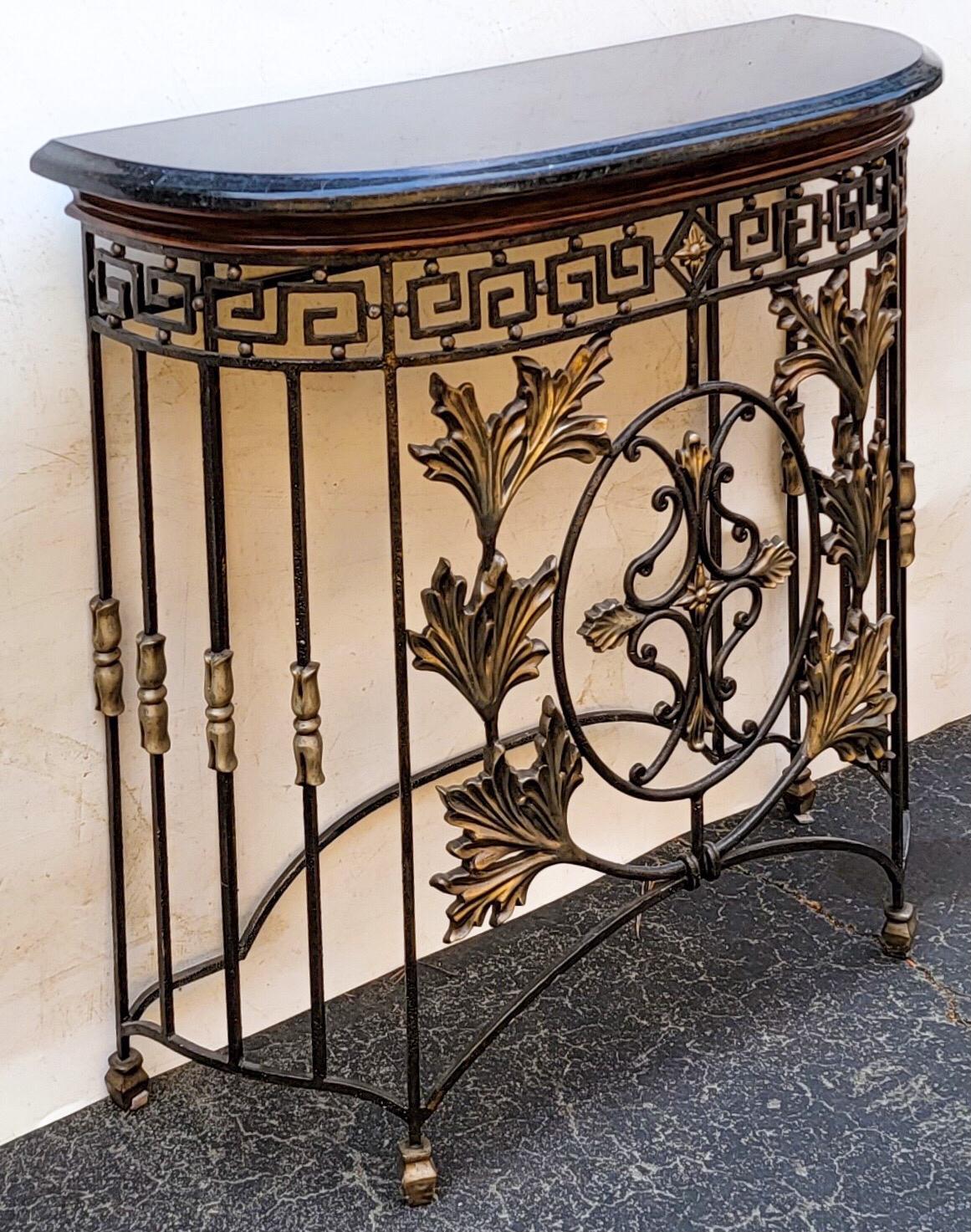 Brass Neo-Classical Style Iron, Bronze & Marble Console Tables Att. Maitland-Smith -2