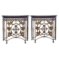 Neo-Classical Style Iron, Bronze 
Marble Console Tables Att. Maitland-Smith -2
