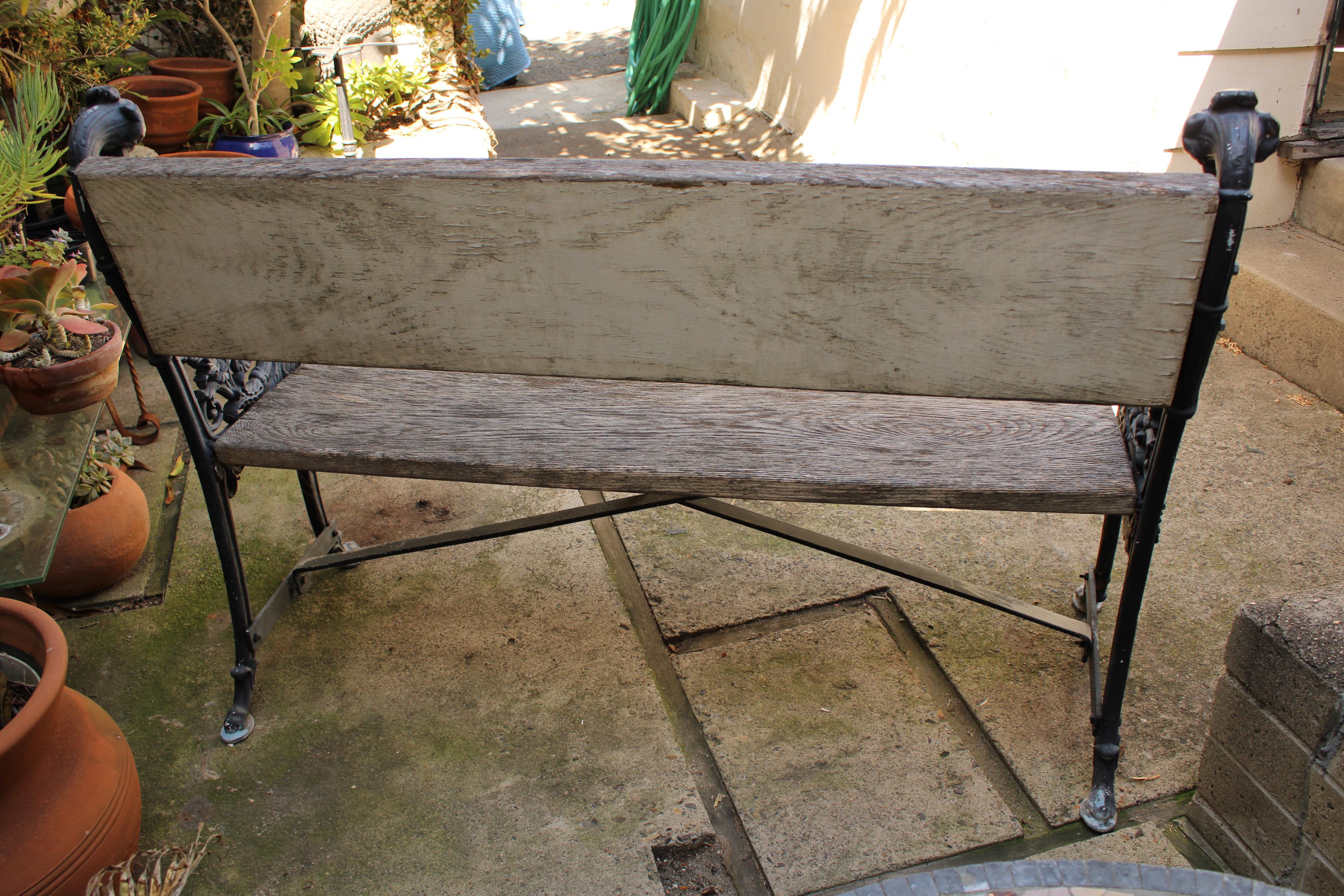 Neoclassic Style Iron Garden Bench In Good Condition In Laguna Beach, CA