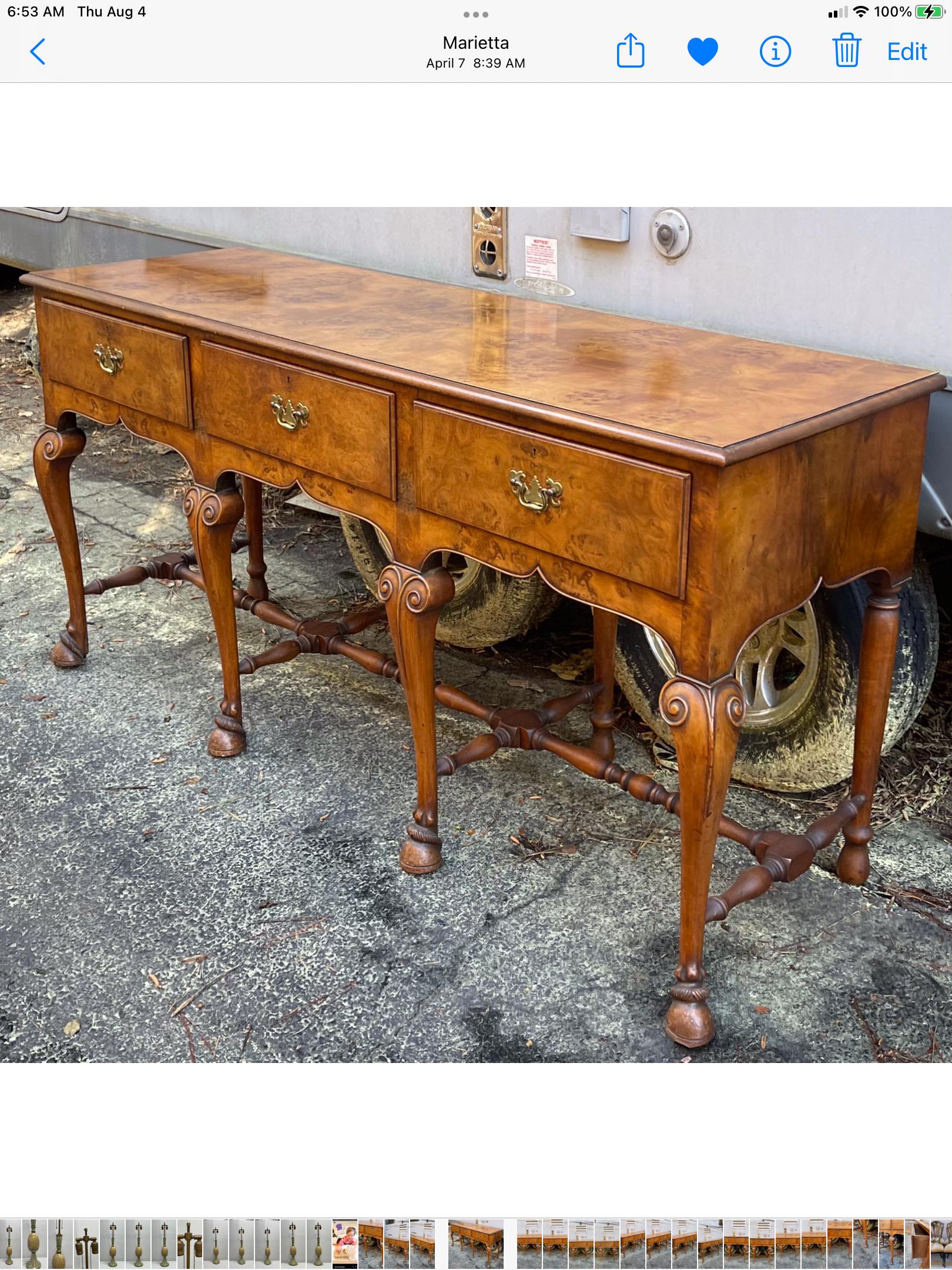 Neo-Classical Style Italian Burl Wood Credenza / Sideboard with Hairy Paw Feet 5