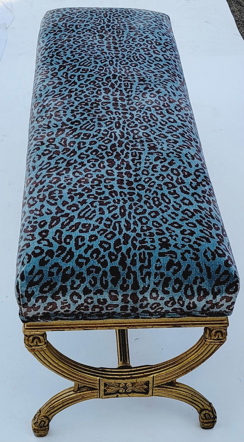 Neoclassical Neo-Classical Style Italian Giltwood Bench in Leopard Velvet