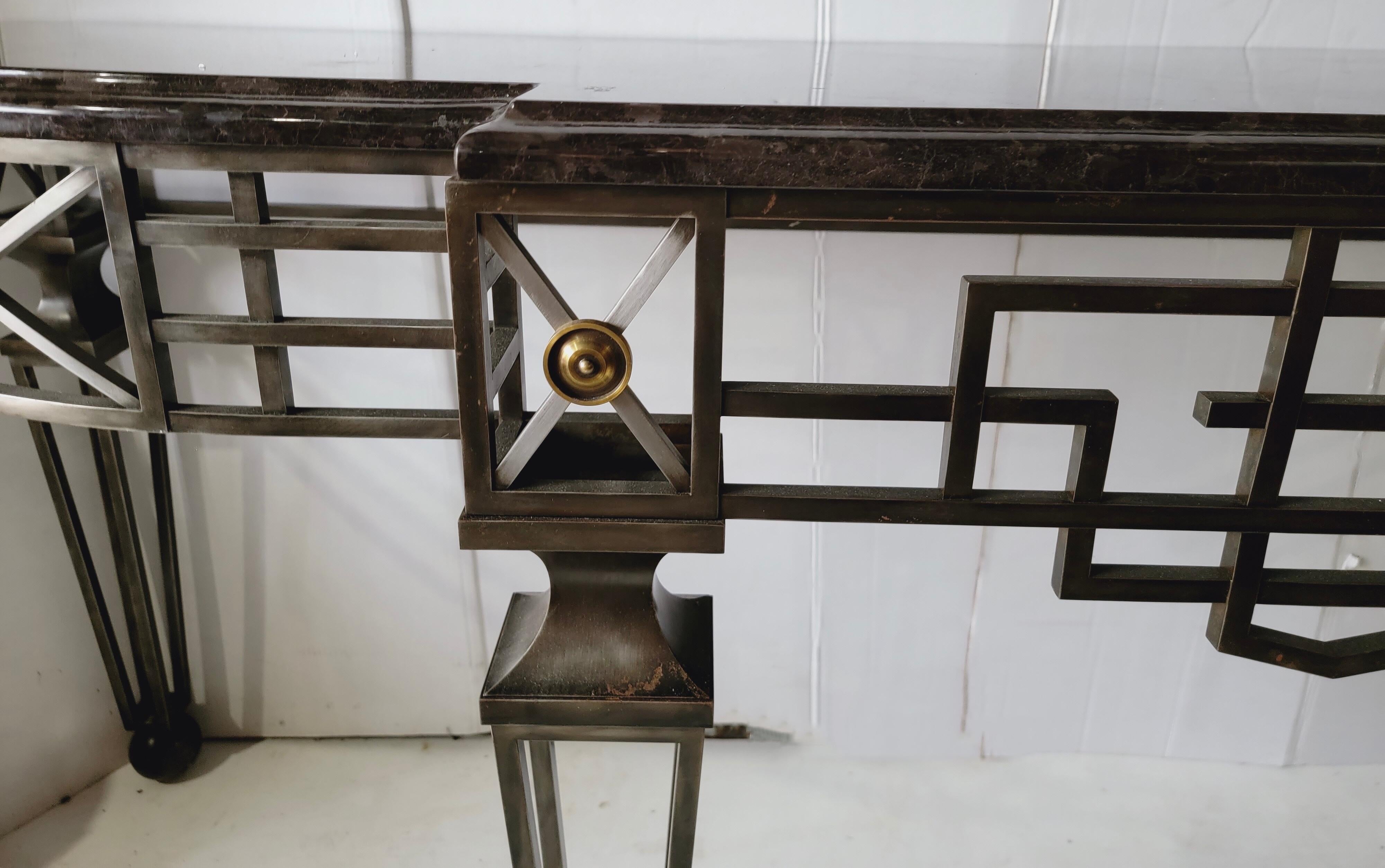 Neoclassical Neo-Classical Style Italian Iron, Brass and Granite Console Table, 2 Available For Sale