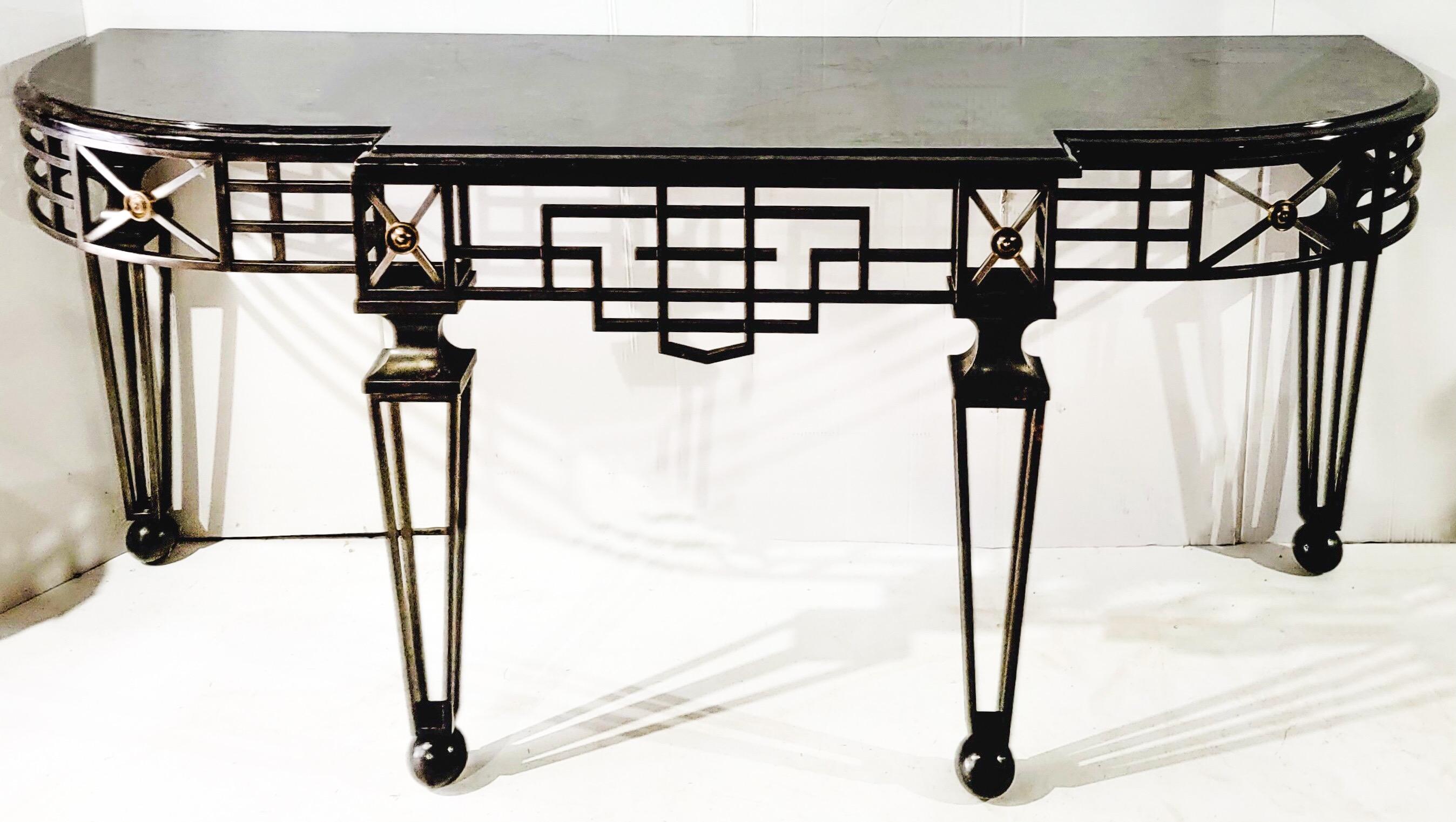 Neo-Classical Style Italian Iron, Brass and Granite Console Table, 2 Available In Good Condition For Sale In Kennesaw, GA