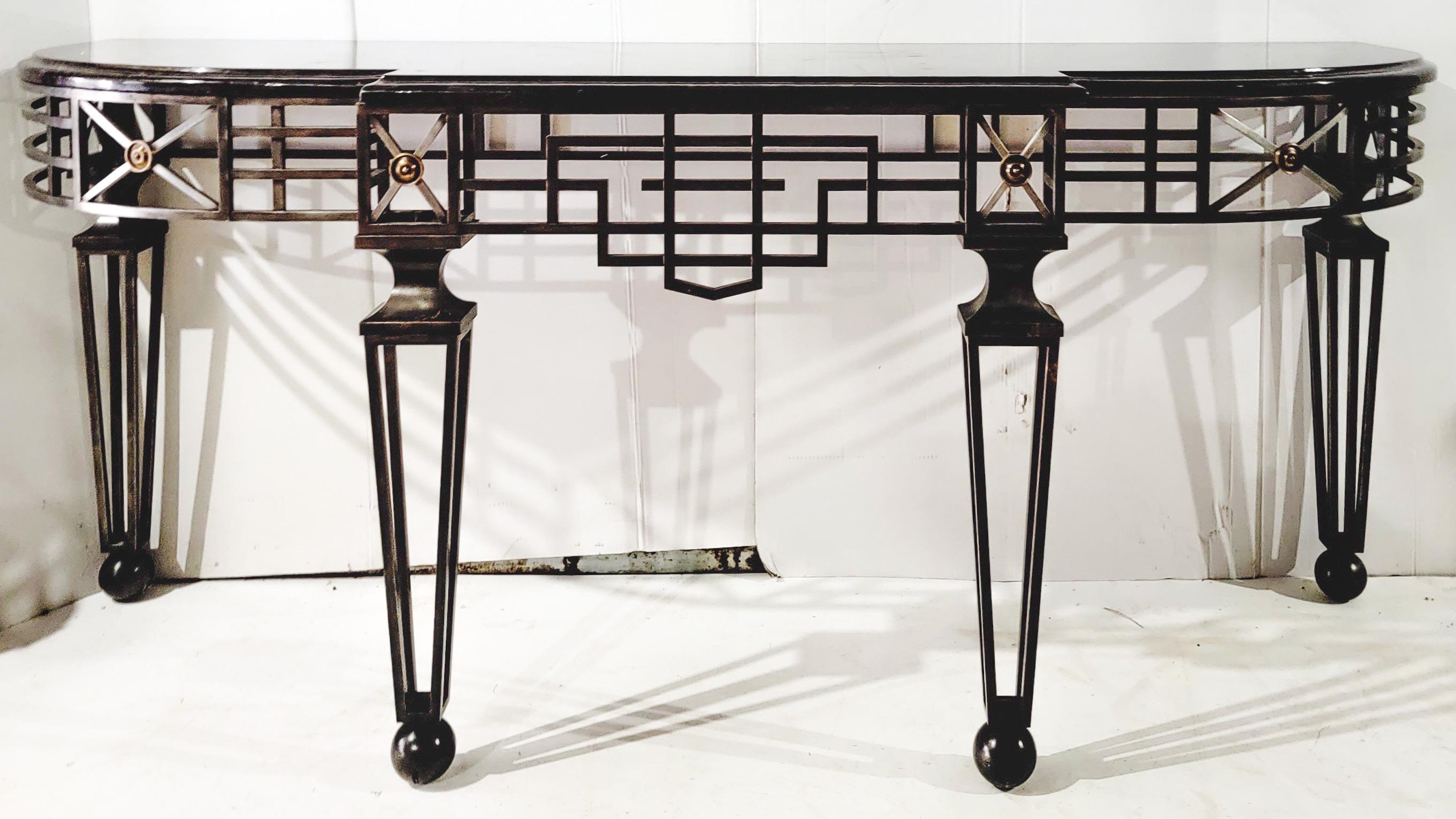 20th Century Neo-Classical Style Italian Iron, Brass and Granite Console Table, 2 Available For Sale