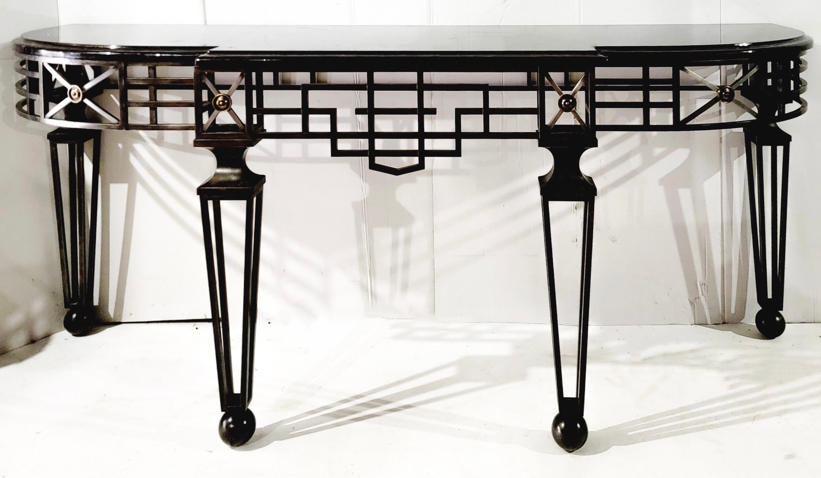 Neo-Classical Style Italian Iron, Brass and Granite Console Table, 2 Available For Sale 1