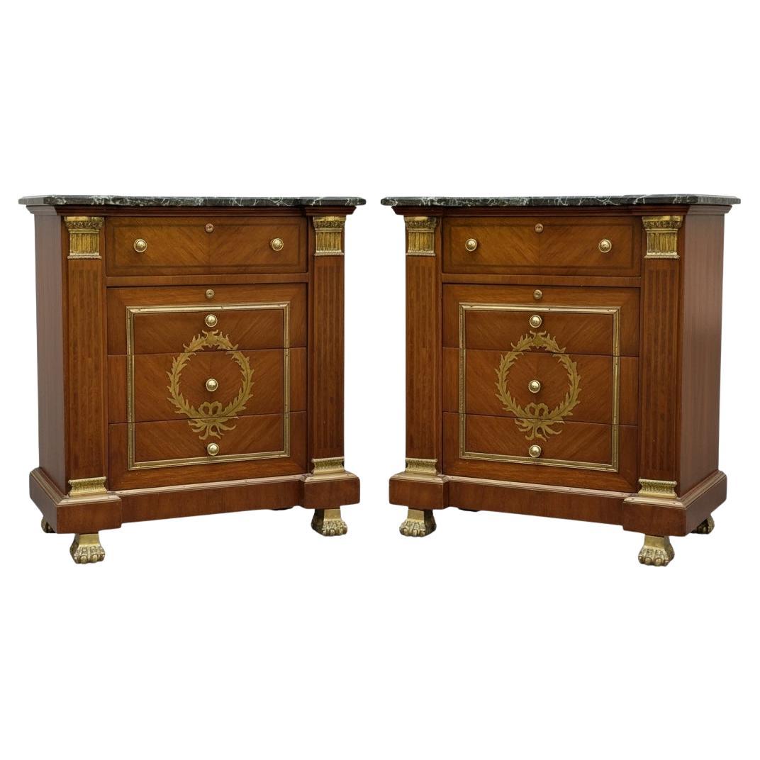 Neo-Classical Style Mahogany 
Brass Marble Top Chests Side Tables - Pair im Angebot