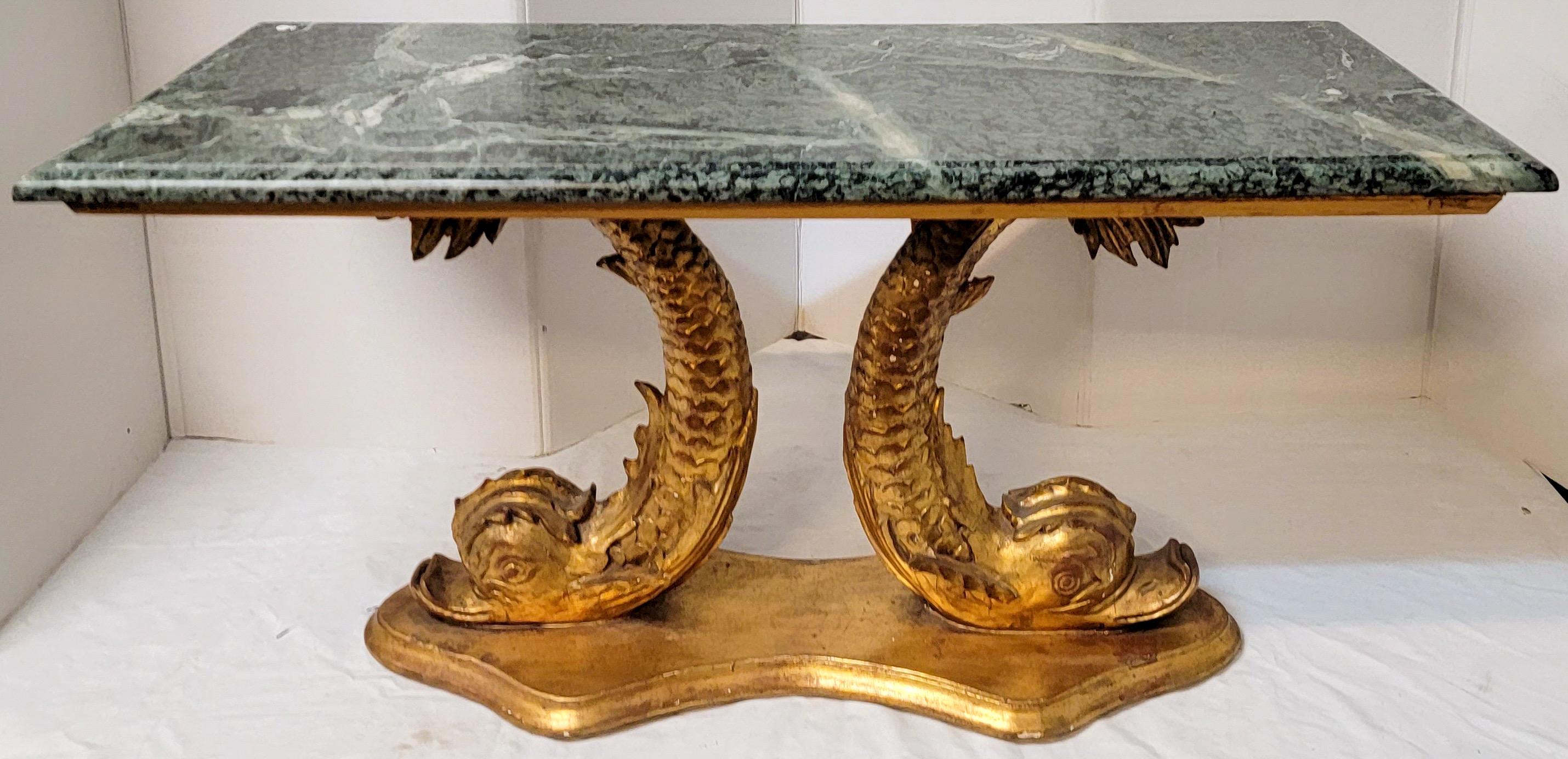 Neoclassical Neo-Classical Style Marble Top Giltwood Koi Fish Coffee Table or Bench