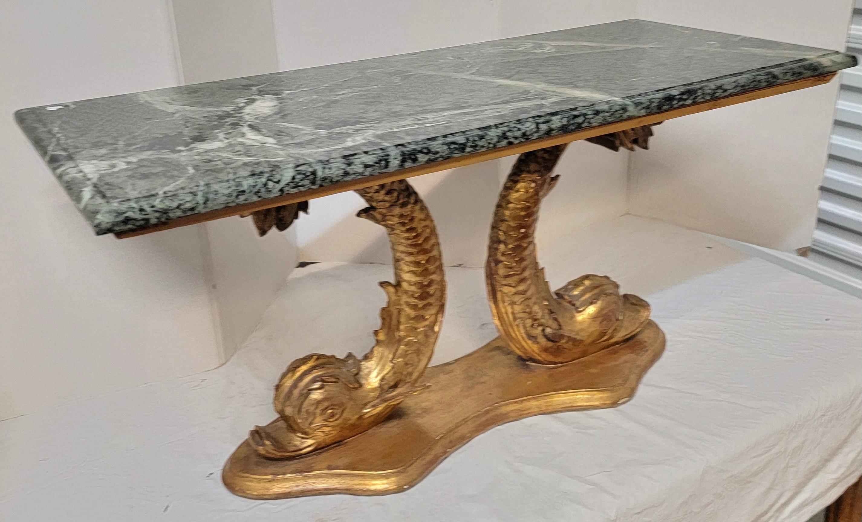 Neo-Classical Style Marble Top Giltwood Koi Fish Coffee Table or Bench In Good Condition In Kennesaw, GA