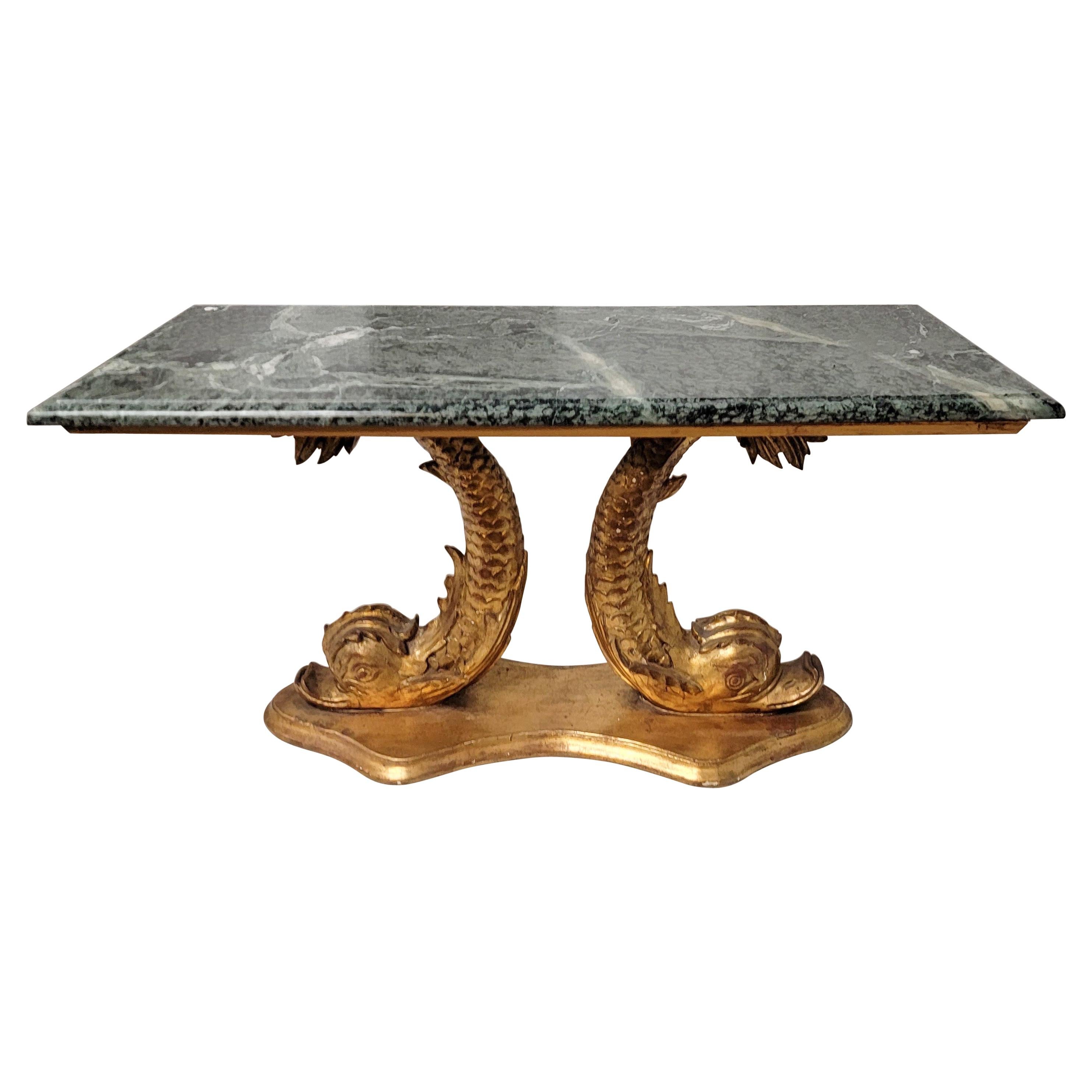 Neo-Classical Style Marble Top Giltwood Koi Fish Coffee Table or Bench