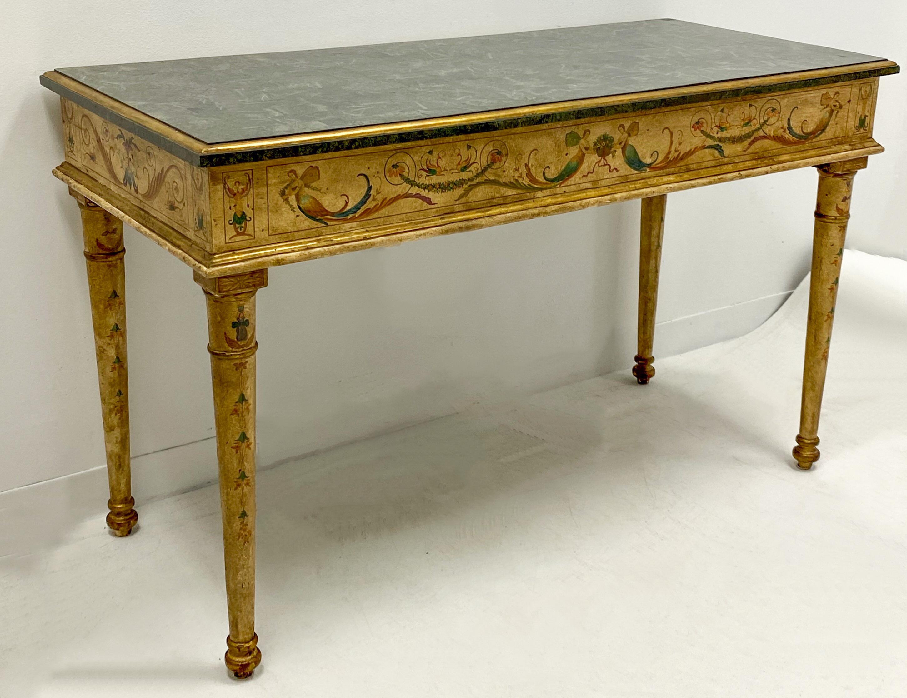 Philippine Neo-Classical Style Marble Top Painted Console Tables by Maitland-Smith, Pair
