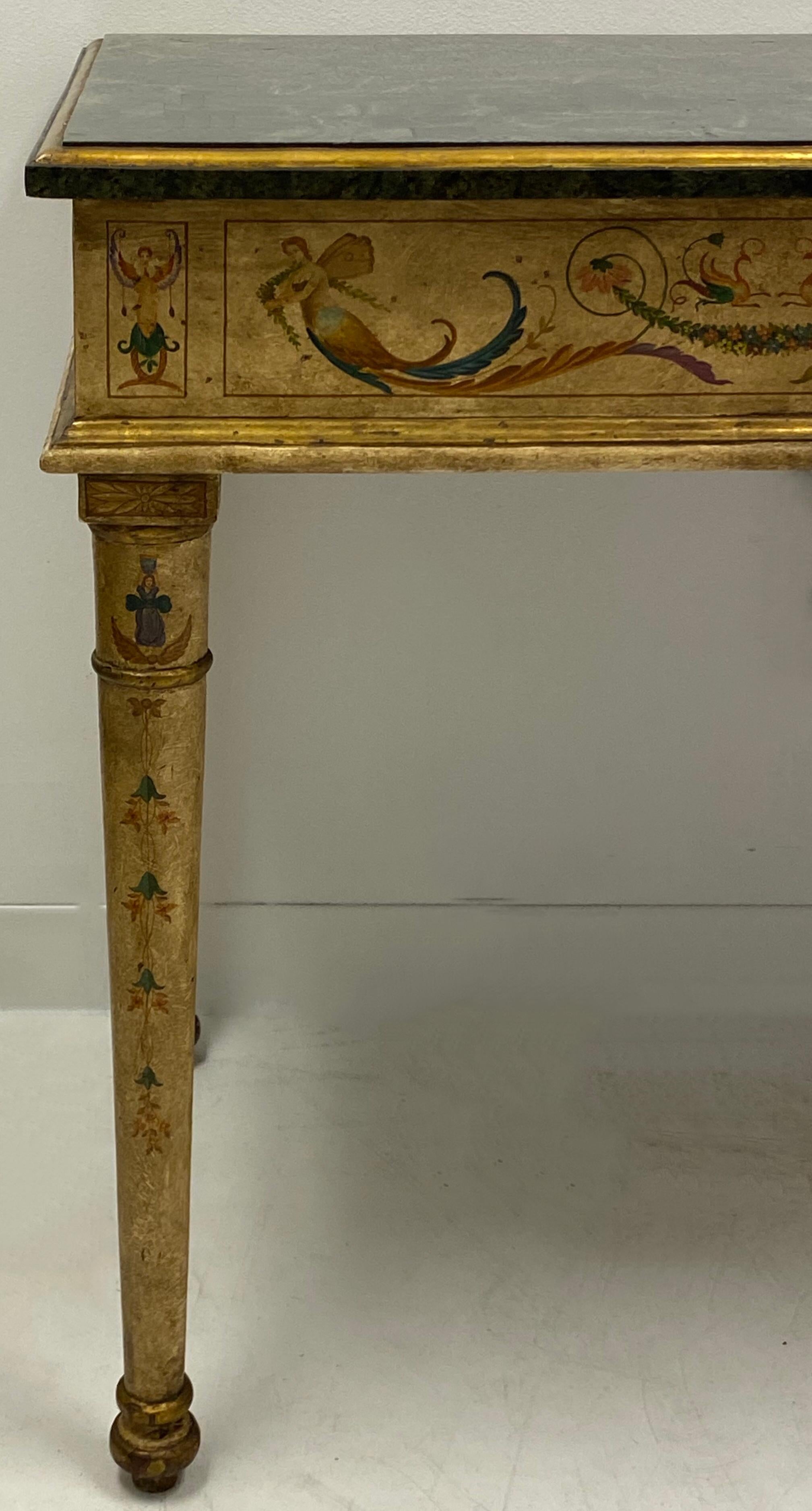 Neo-Classical Style Marble Top Painted Console Tables by Maitland-Smith, Pair In Good Condition For Sale In Kennesaw, GA