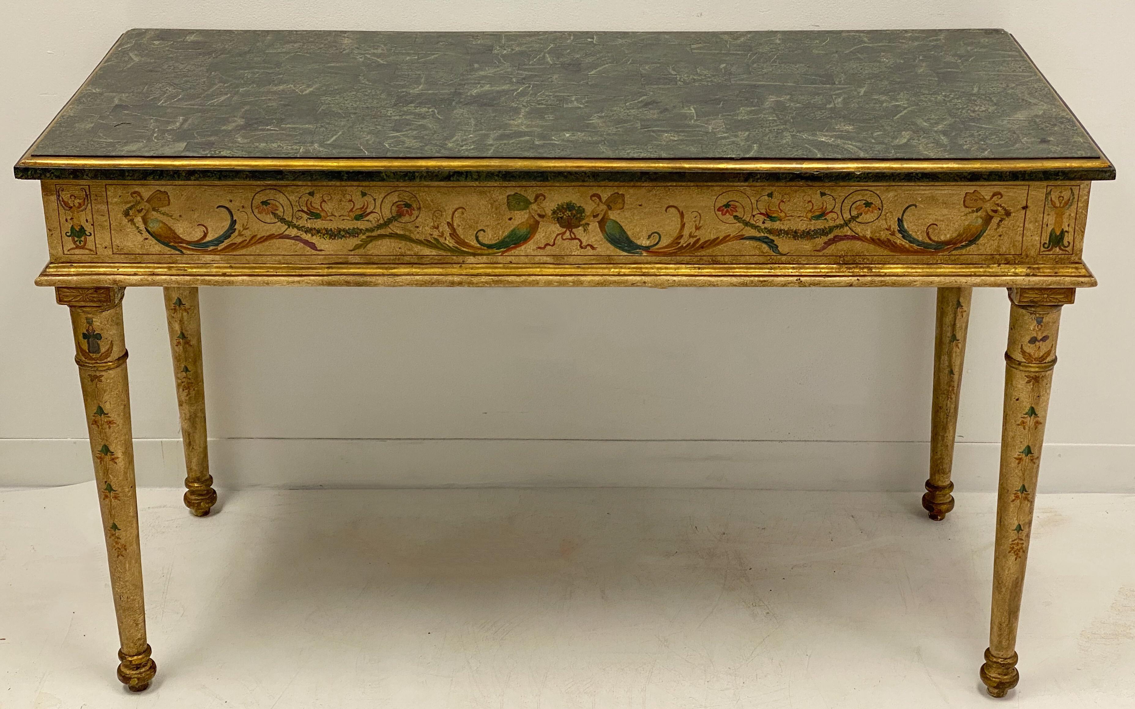 Late 20th Century Neo-Classical Style Marble Top Painted Console Tables by Maitland-Smith, Pair