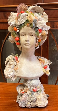 Neo-Classical Style Nautical Coastal Shell Encrusted Cast Plaster Bust - Child
