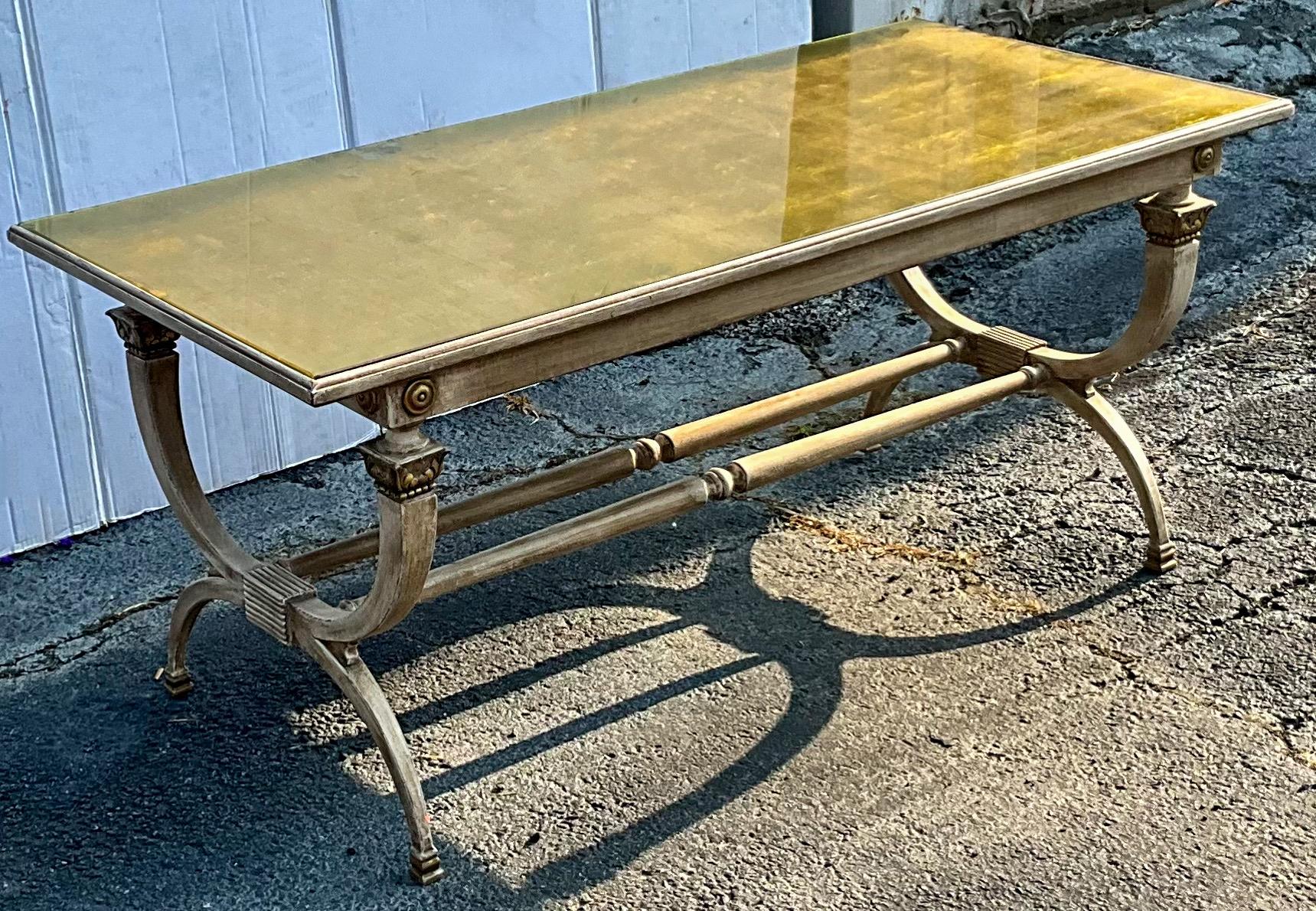 Neoclassical Neo-Classical Style Painted Coffee Table W/ Gold Leaf In The Manner of Jansen For Sale