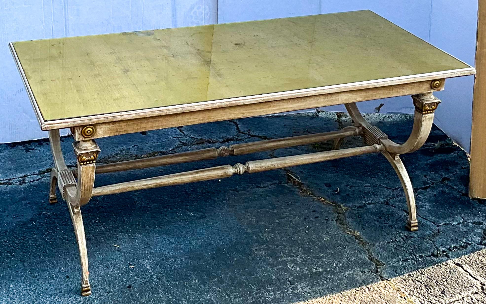 Italian Neo-Classical Style Painted Coffee Table W/ Gold Leaf In The Manner of Jansen For Sale