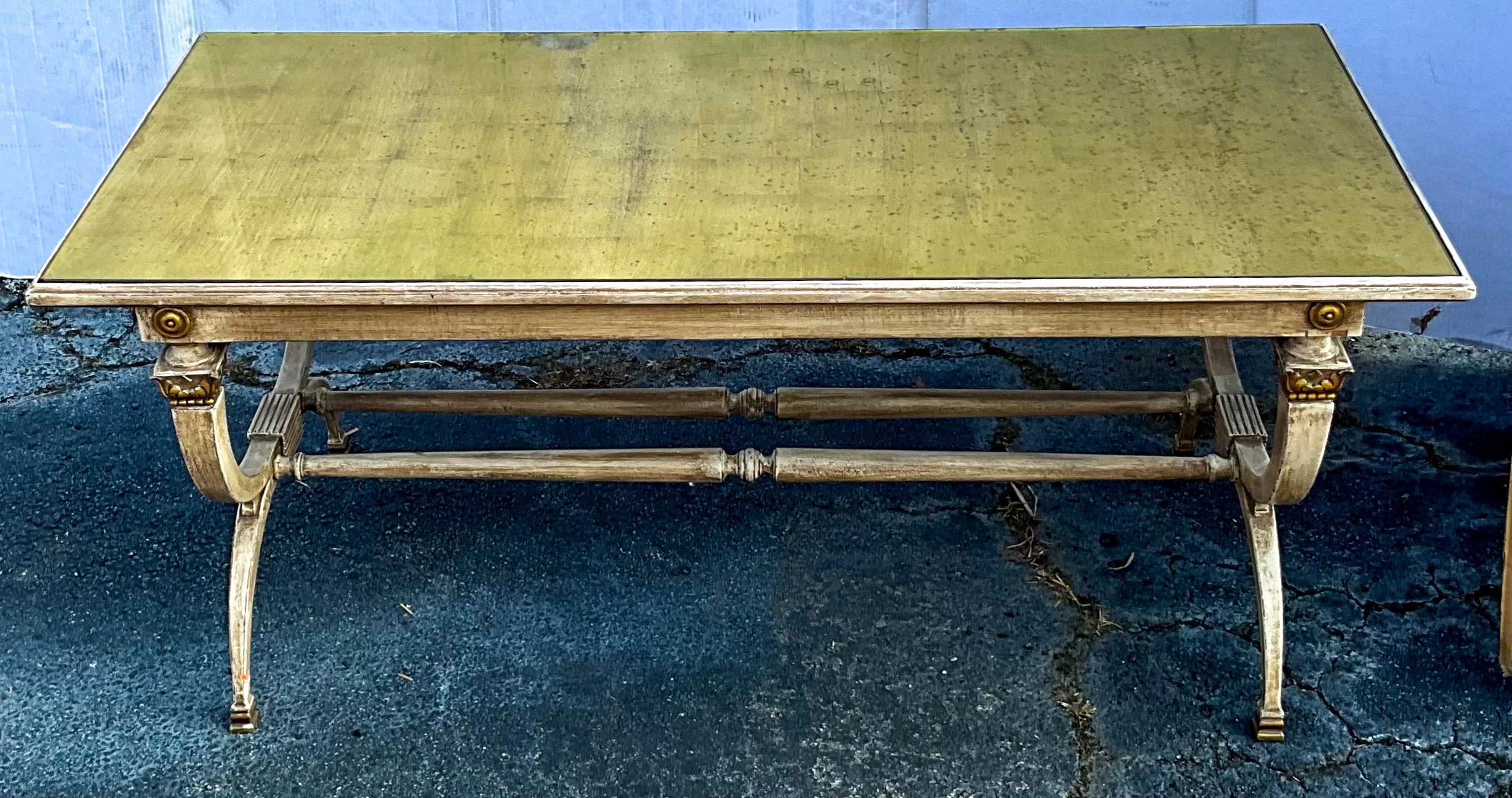 Neo-Classical Style Painted Coffee Table W/ Gold Leaf In The Manner of Jansen In Good Condition For Sale In Kennesaw, GA