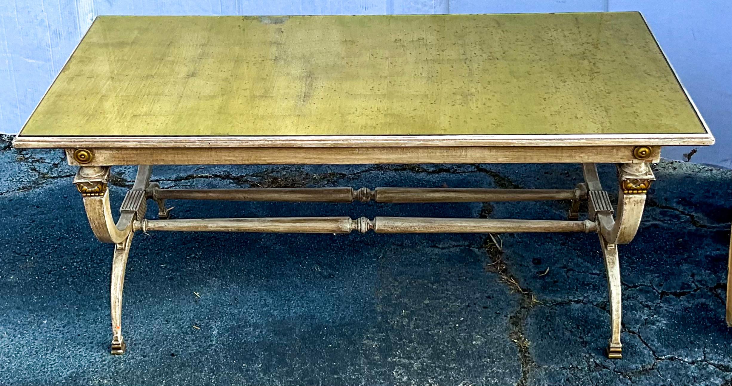 20th Century Neo-Classical Style Painted Coffee Table W/ Gold Leaf In The Manner of Jansen For Sale