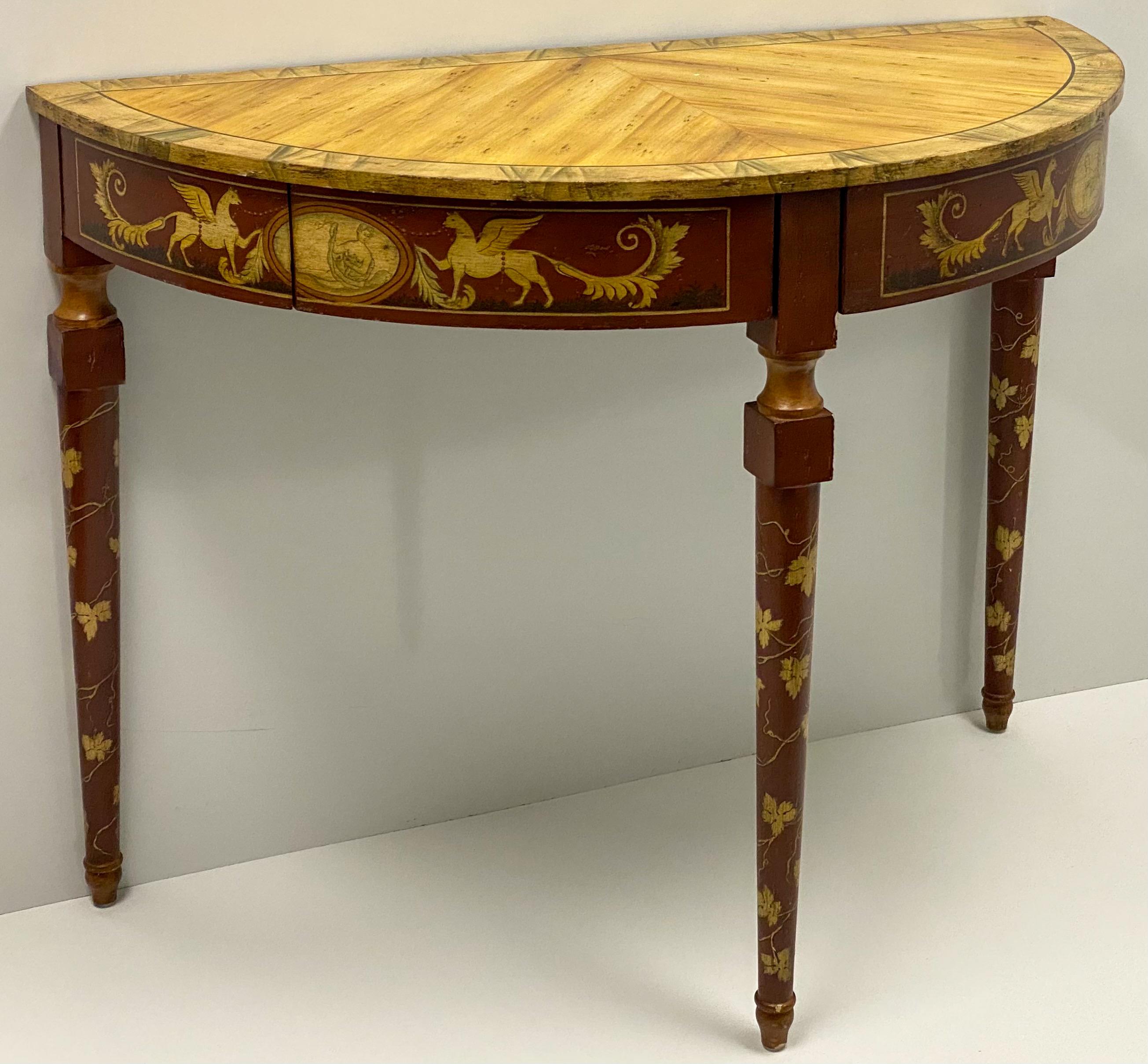 20th Century Neo-Classical Style Painted Console Table With Faux Marble Top By Chelsea House For Sale