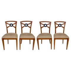 Neo-Classical Style Satinwood William Switzer Game Table Side Chairs, S/4