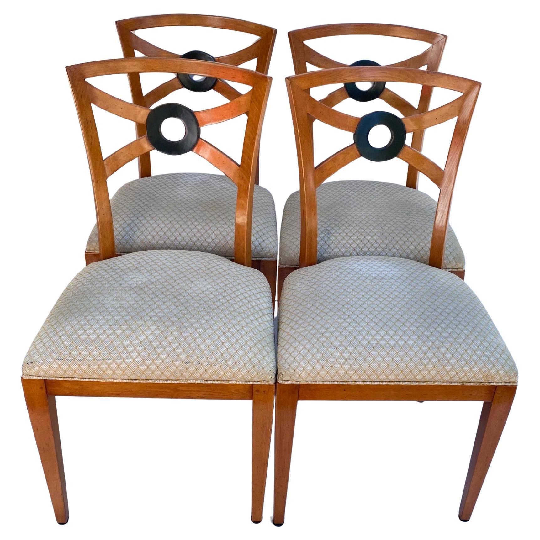 Neo-Classical Style Satinwood William Switzer Game Table Side Chairs, S/4
