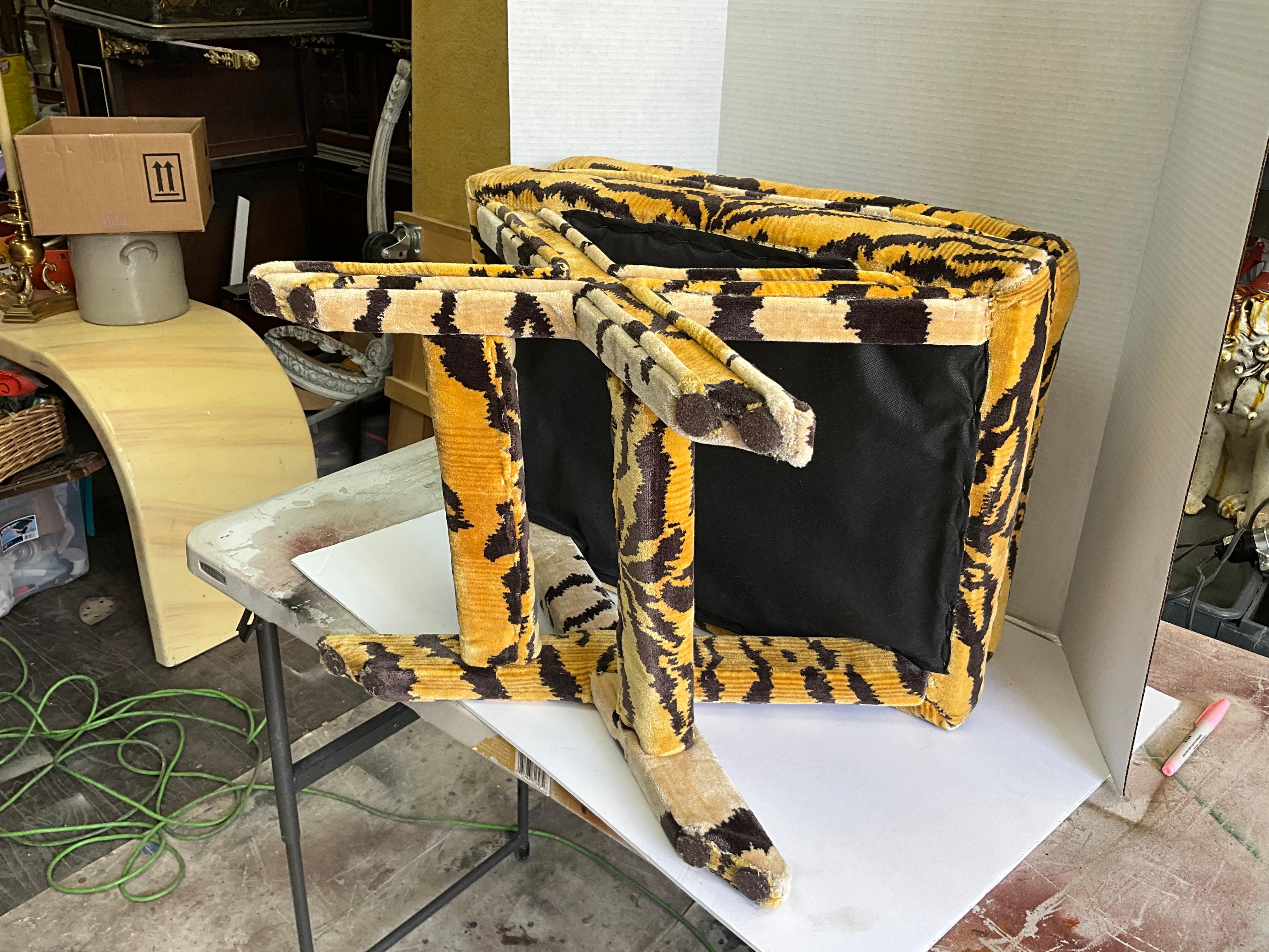 Neo-Classical Style Scalamandre Tiger Velvet Upholstered X-Bench / Ottoman  2
