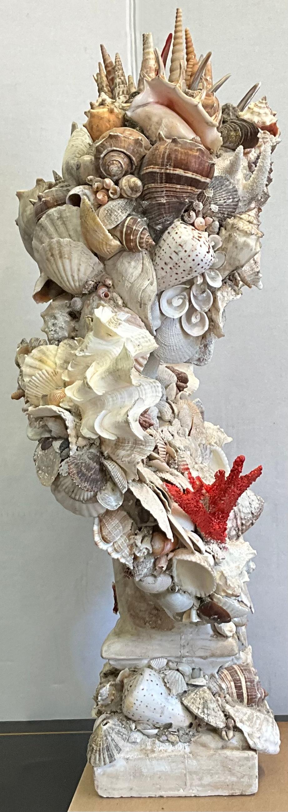 American Neo-Classical Style Shell Encrusted Cast Plaster Bust W/ Coral, Clam & Crown