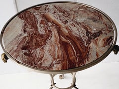 Neo-Classical Style Steel and Bronze Rouge Marble Top Side Table
